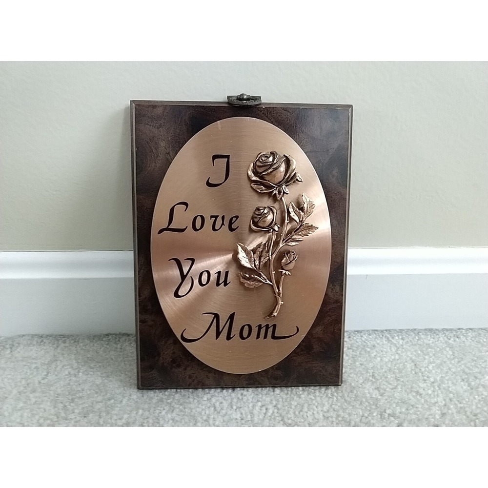 I Love You Mom Copper Roses Wood Plaque Gift Decor